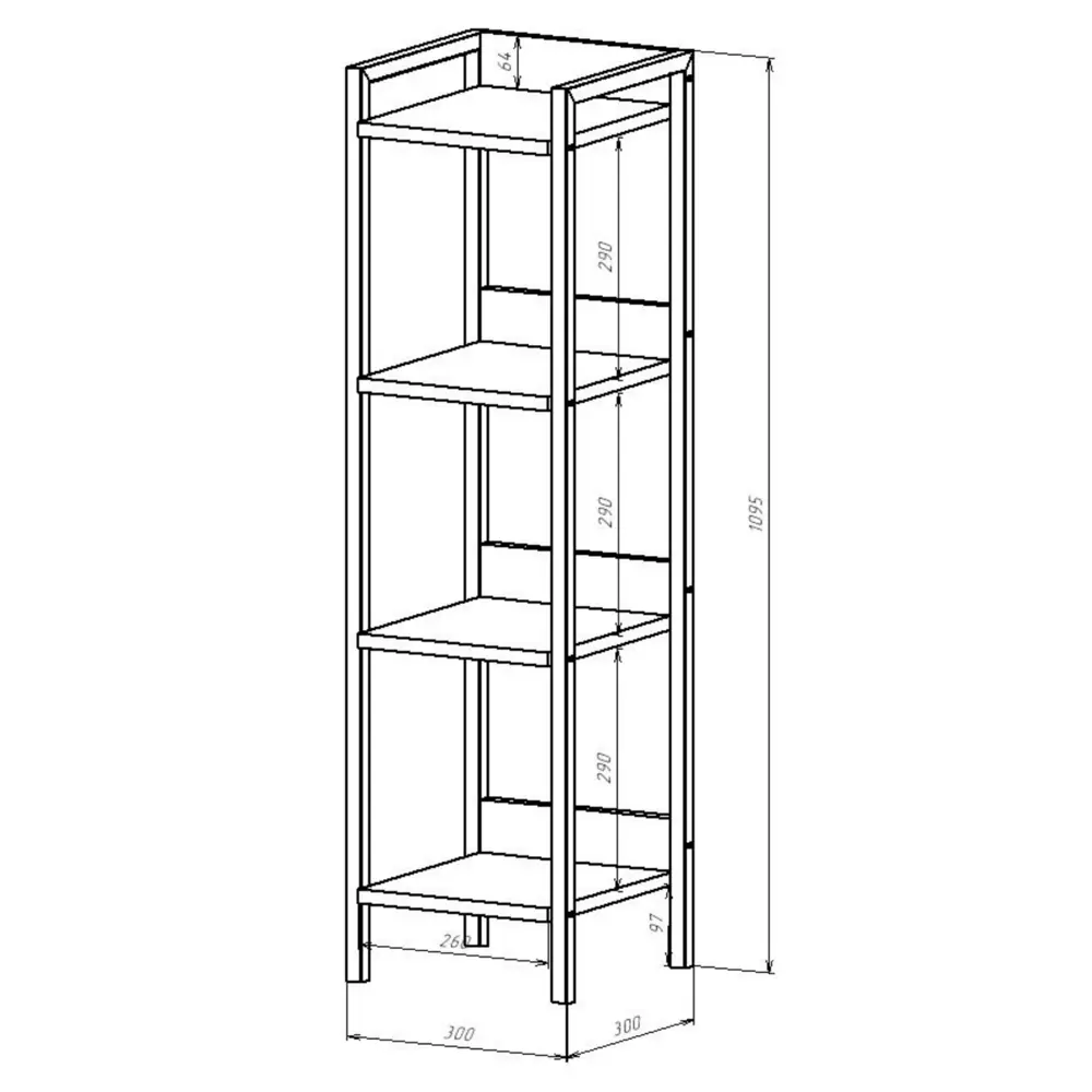 Фото 4 Стеллаж 4 полки 30x110x30 см металл цвет белый