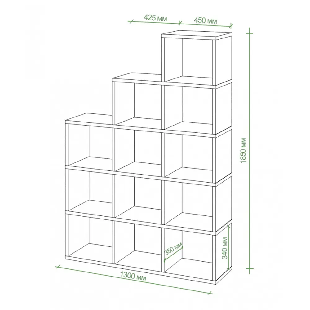 Фото 3 Стеллаж Мэрдэс 12 секций 130x185x35 см ЛДСП цвет дуб сонома Фото 3 Стеллаж Мэрдэс 12 секций 130x185x35 см ЛДСП цвет дуб сонома