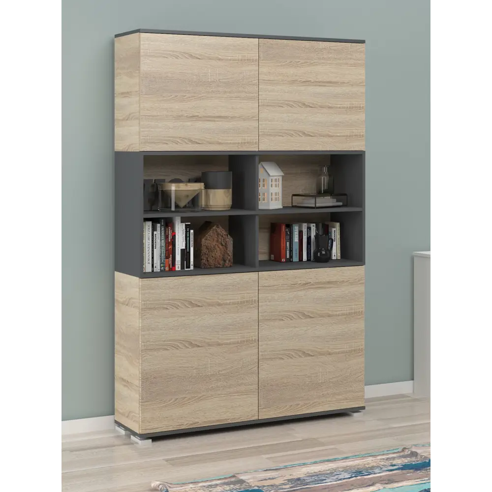 Фото 2 Стеллаж 5 столов 12 секций 122x189x32 см ЛДСП цвет графит/дуб сонома Фото 2 Стеллаж 5 столов 12 секций 122x189x32 см ЛДСП цвет графит/дуб сонома