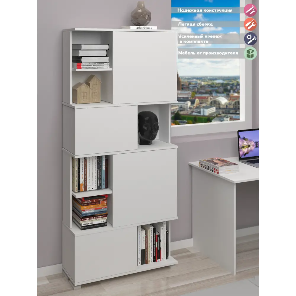 Фото 4 Стеллаж 5 столов 8 секций 85x190x32 см ЛДСП цвет белый