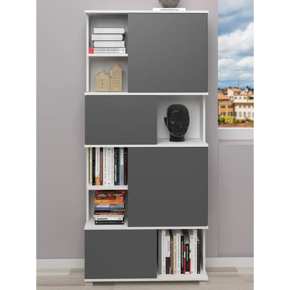 Фото 3 Стеллаж 5 столов 8 секций 85x190x32 см ЛДСП цвет белый/графит Фото 3 Стеллаж 5 столов 8 секций 85x190x32 см ЛДСП цвет белый/графит