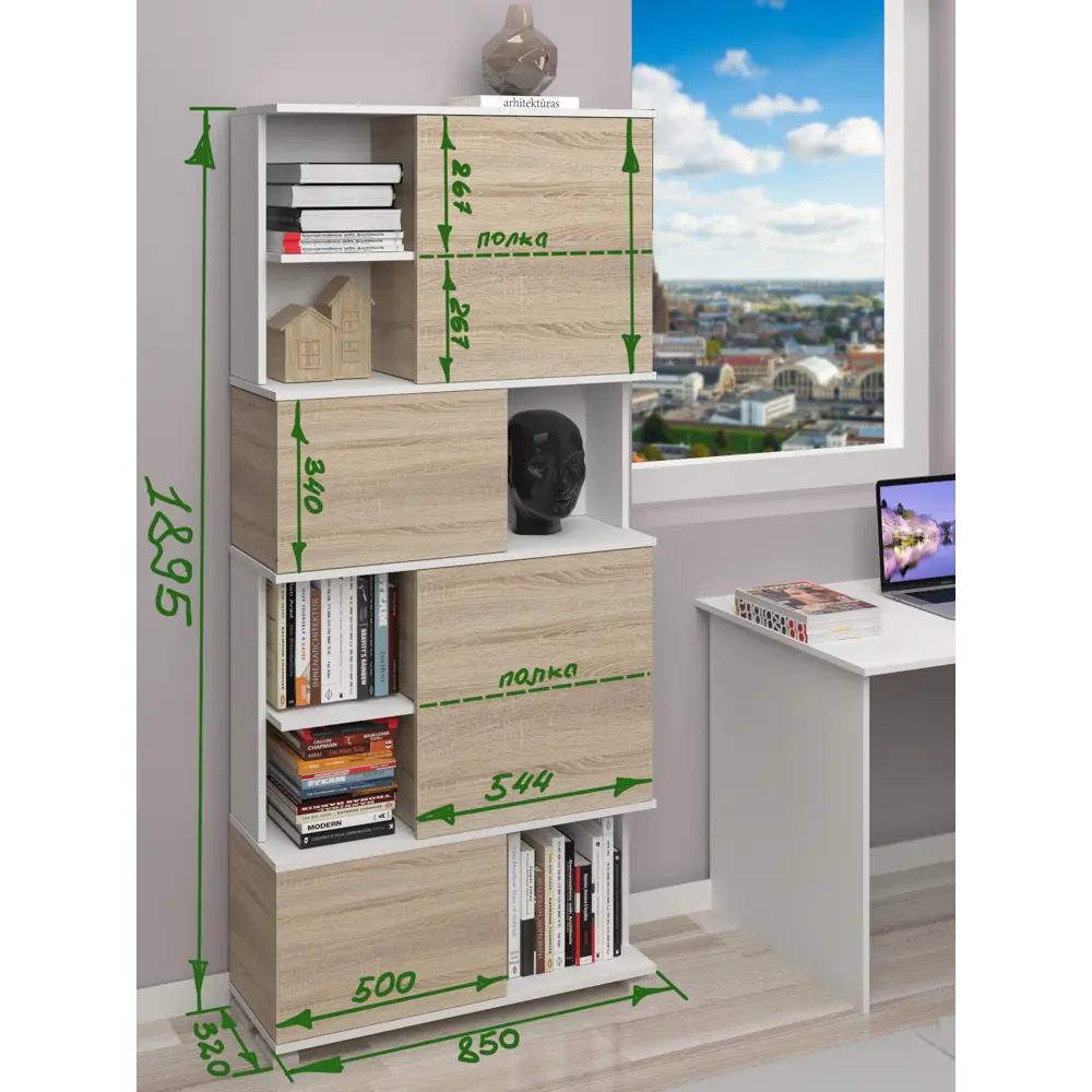 Фото 6 Стеллаж 5 столов 8 секций 85x190x32 см ЛДСП цвет белый/графит Фото 6 Стеллаж 5 столов 8 секций 85x190x32 см ЛДСП цвет белый/графит