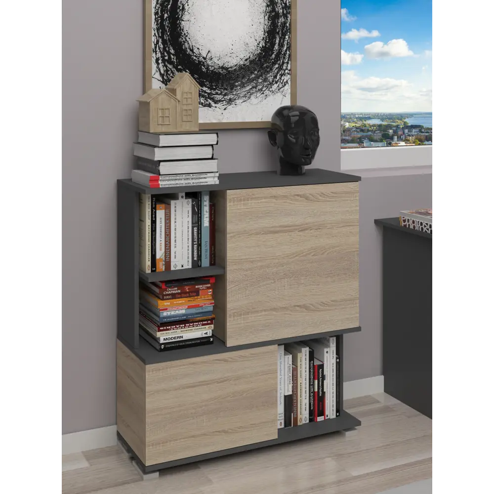 Фото Стеллаж 5 столов 4 секции 85x98x32 см ЛДСП цвет графит/дуб сонома