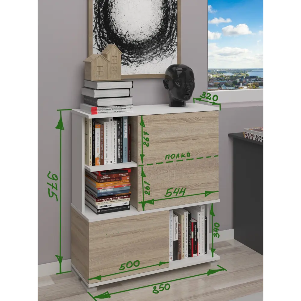 Фото 5 Стеллаж 5 столов 4 секции 85x98x32 см ЛДСП цвет дуб сонома/графит