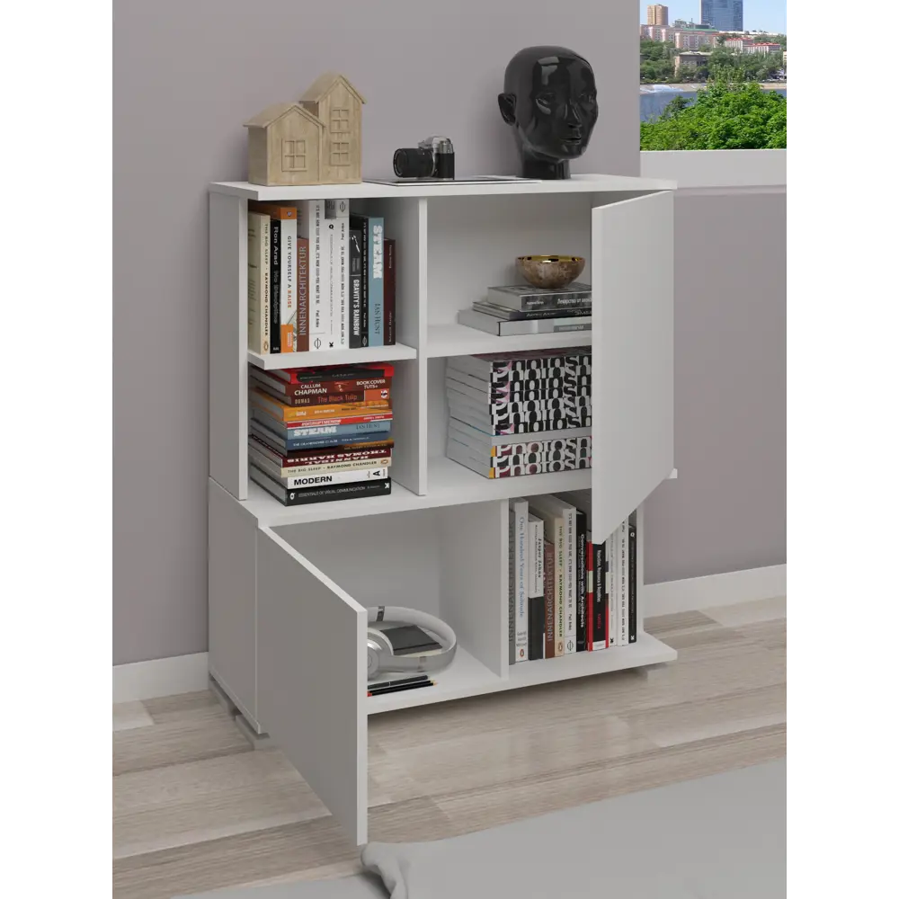 Фото 4 Стеллаж 5 столов 4 секции 85x98x32 см ЛДСП цвет дуб сонома/графит