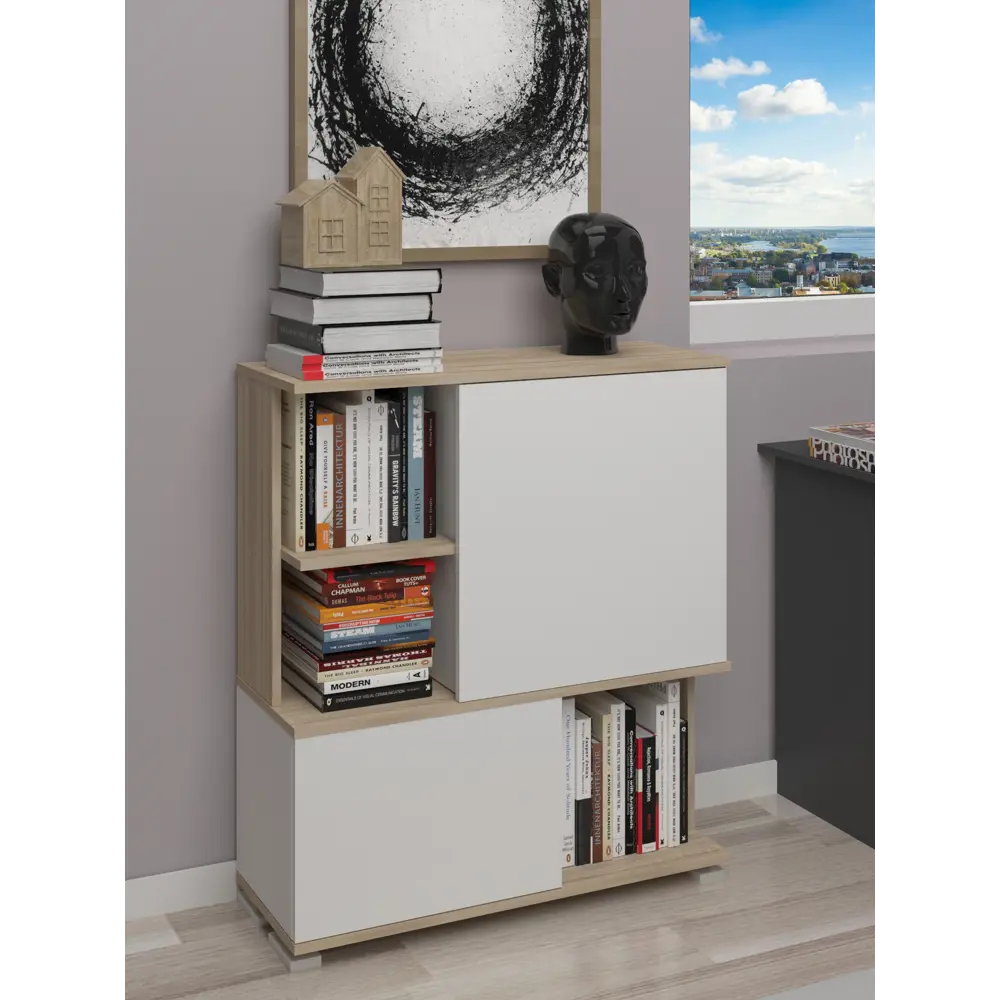 Фото Стеллаж 5 столов 4 секции 85x98x32 см ЛДСП цвет дуб сонома/белый