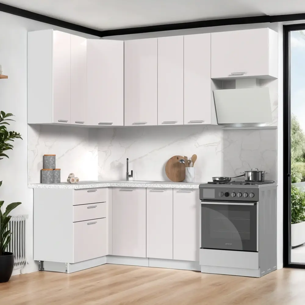 Фото 10 Кухонный гарнитур Стендмебель Ксения 160x237x60 см ЛДСП цвет белый глянец Фото 10 Кухонный гарнитур Стендмебель Ксения 160x237x60 см ЛДСП цвет белый глянец