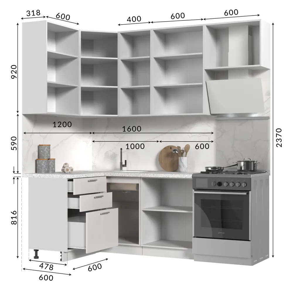 Фото 11 Кухонный гарнитур Стендмебель Ксения 160x237x60 см ЛДСП цвет белый глянец Фото 11 Кухонный гарнитур Стендмебель Ксения 160x237x60 см ЛДСП цвет белый глянец