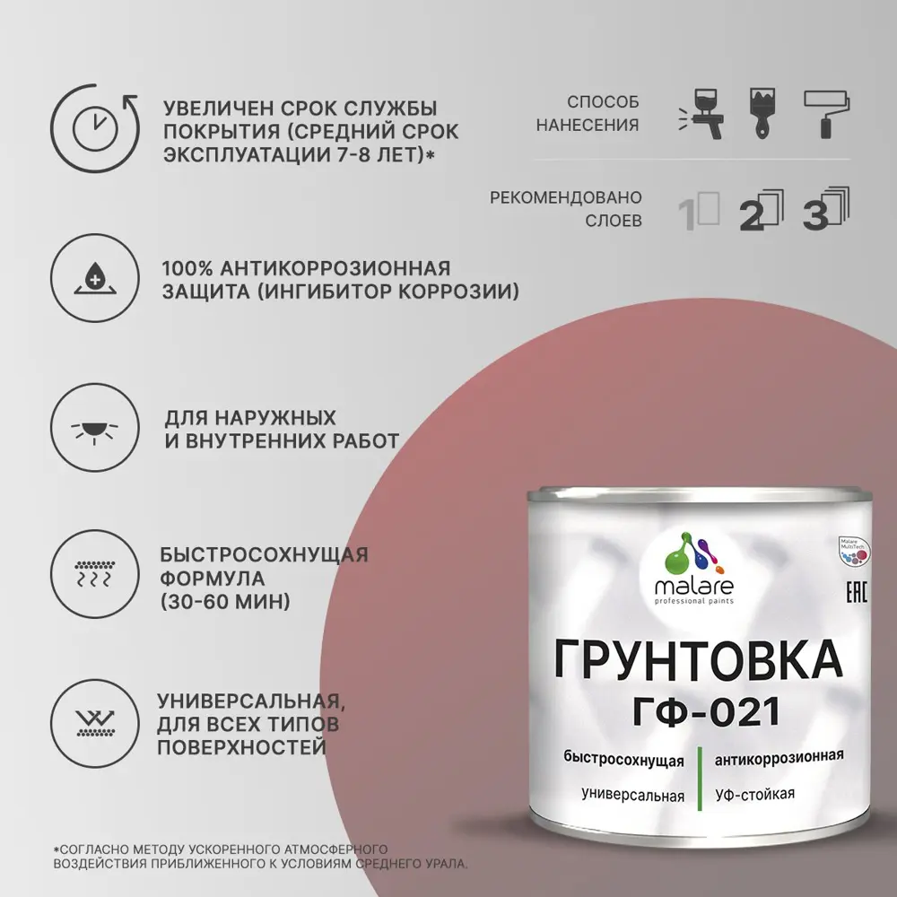 Фото 2 Грунтовка Malare Professional ГФ-021 для металла/дерева/минеральных поверхностей RAL 8017 коричневый матовая 1.25кг