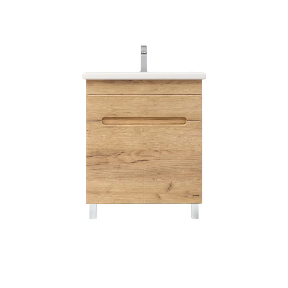 Фото Тумба с раковиной у напольная Ruvann Nika 70 см цвет дуб крафт золотой раковина Como 70