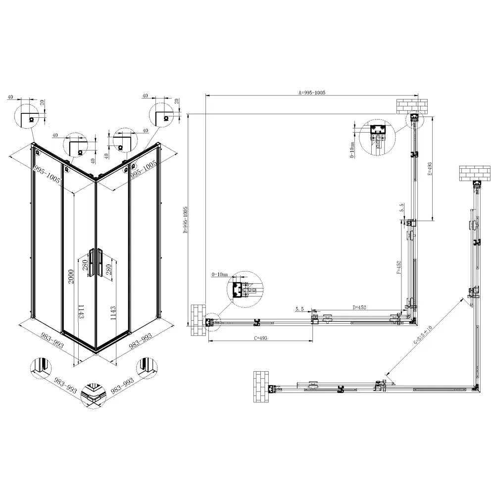 Фото 7 Душевой уголок Vincea Ultima VSS-7UL квадрат 100x100см серый профиль эффект стекла прозрачное закаленное стекло