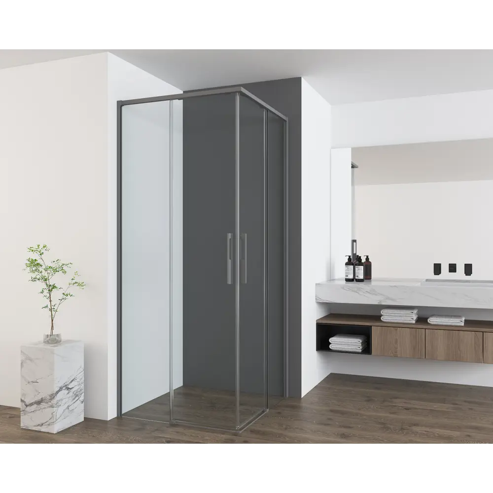 Фото 2 Душевой уголок Vincea Ultima VSS-7UL квадрат 100x100см серый профиль эффект стекла прозрачное закаленное стекло