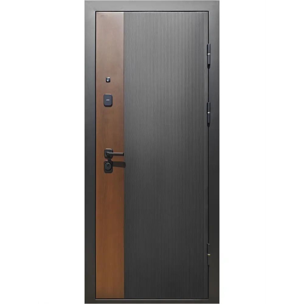 Фото 2 Входная дверь Бриз Вертикаль МП левый 205x86см цвет муар черный и грецкий орех/белый Фото 2 Входная дверь Бриз Вертикаль МП левый 205x86см цвет муар черный и грецкий орех/белый