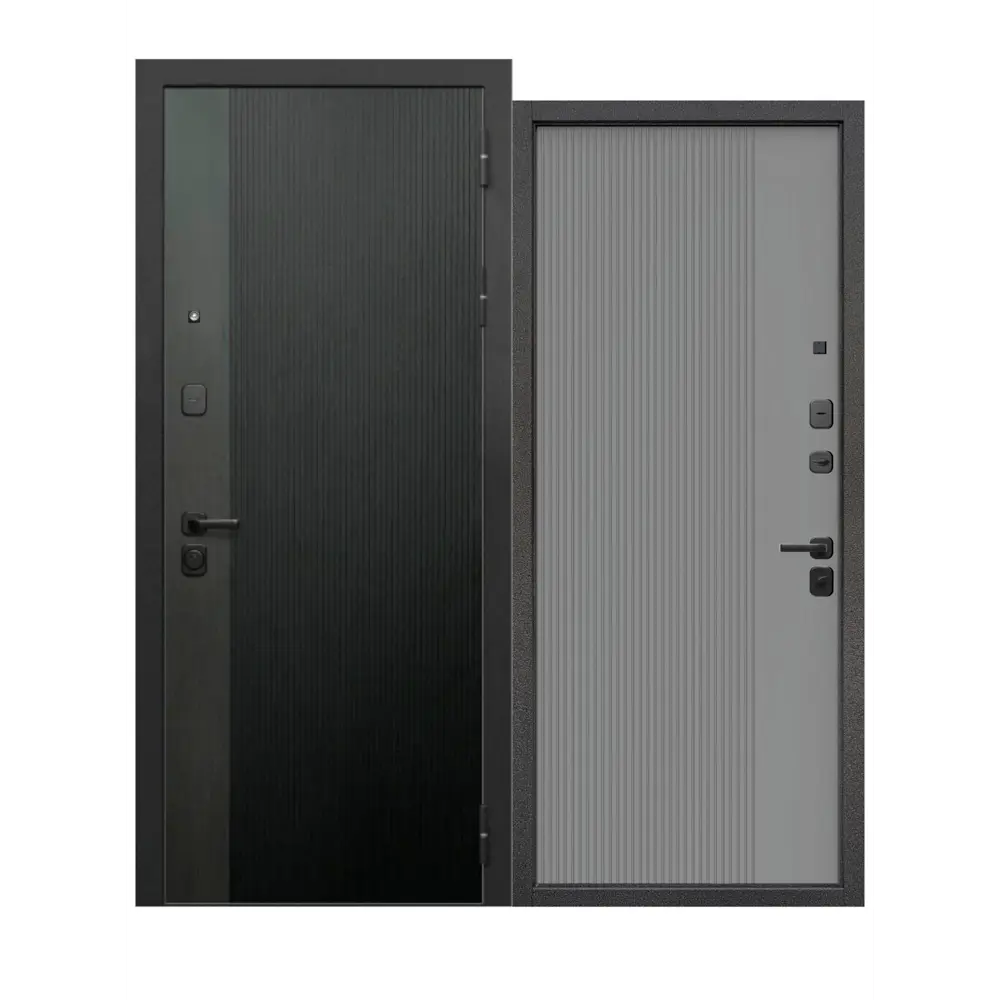 Фото Входная дверь Бриз Вертикаль правый 205x86см цвет муар черный и сатин серый/серый