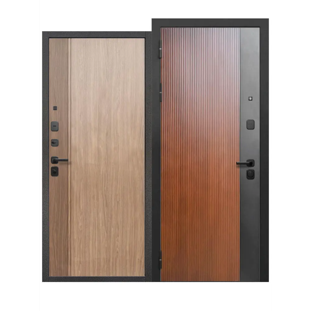 Фото Входная дверь Бриз Вертикаль МП левый 205x86см цвет грецкий орех и сатин черный/орех Фото Входная дверь Бриз Вертикаль МП левый 205x86см цвет грецкий орех и сатин черный/орех