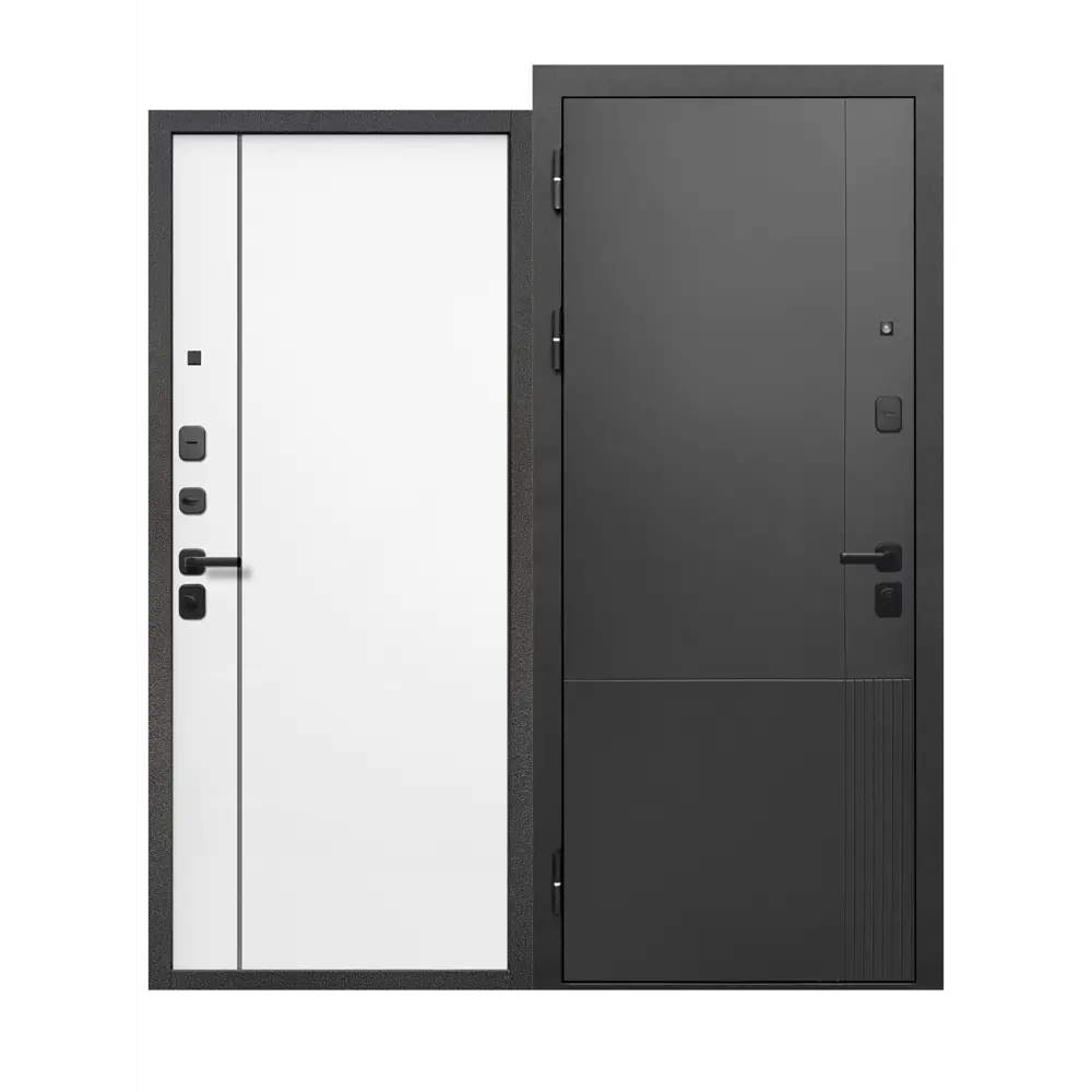 Фото Входная дверь Бриз Штамп Нео МП левый 205x96см цвет муар черный/эмалит белый Фото Входная дверь Бриз Штамп Нео МП левый 205x96см цвет муар черный/эмалит белый