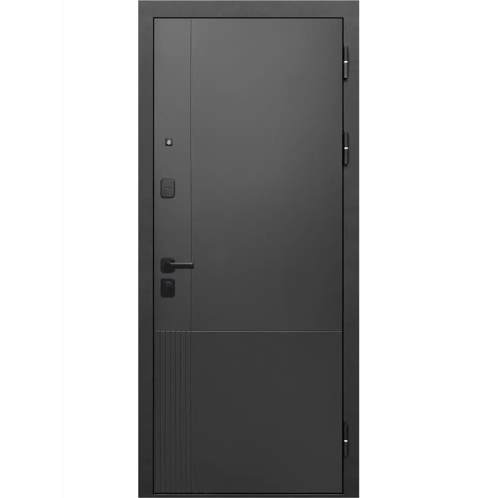 Фото 2 Входная дверь Бриз Штамп Нео МП правый 205x96см цвет муар черный/эмалит белый Фото 2 Входная дверь Бриз Штамп Нео МП правый 205x96см цвет муар черный/эмалит белый