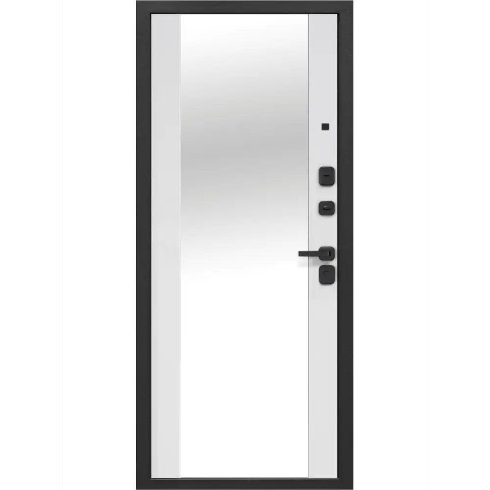 Фото 3 Входная дверь Бриз Штамп Нео МП правый 205x86см цвет муар черный/эмалит белый с зеркалом Фото 3 Входная дверь Бриз Штамп Нео МП правый 205x86см цвет муар черный/эмалит белый с зеркалом