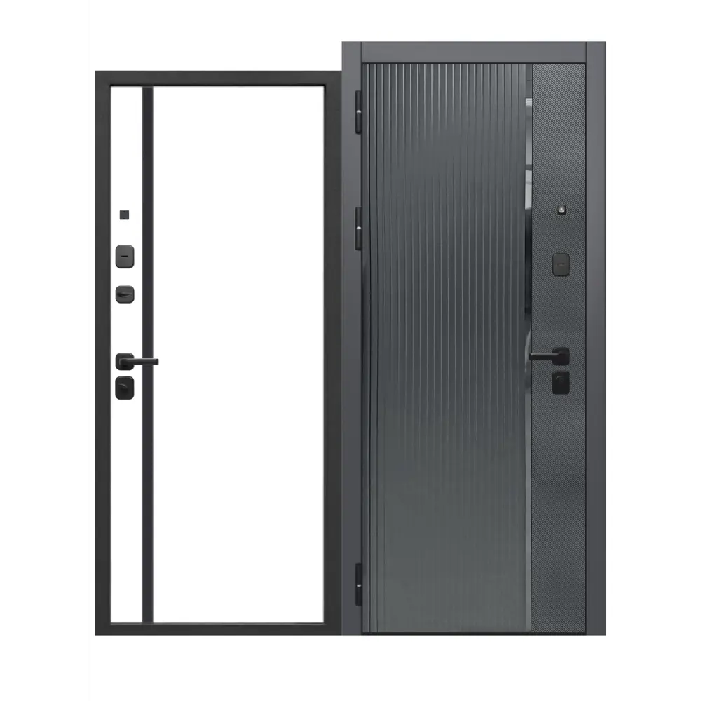 Фото Входная дверь Бриз левый 205x96см цвет карбон и сатин графит/эмалит белый Фото Входная дверь Бриз левый 205x96см цвет карбон и сатин графит/эмалит белый