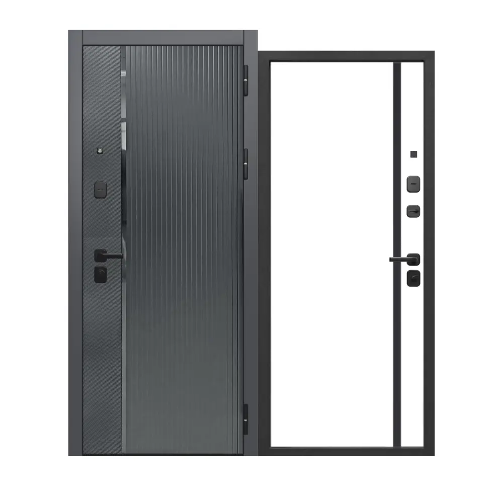 Фото Входная дверь Бриз правый 205x96см цвет карбон и сатин графит/эмалит белый