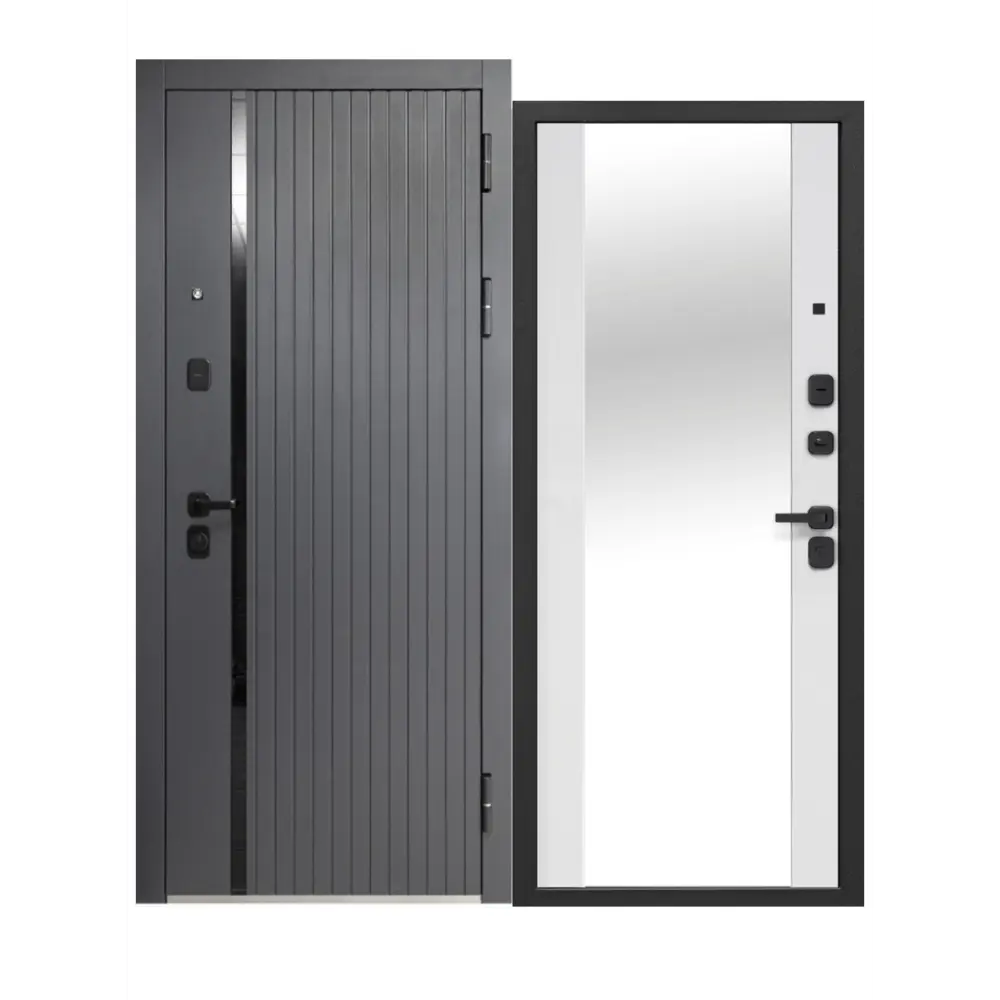 Фото Входная дверь Бриз правый 205x86см цвет сатин графит/эмалит белый с зеркалом Фото Входная дверь Бриз правый 205x86см цвет сатин графит/эмалит белый с зеркалом