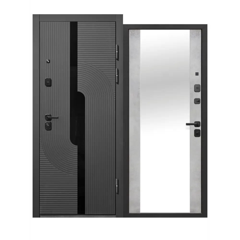 Фото Входная дверь Бриз правый 205x96см цвет сатин черный/бетон снежный с зеркалом Фото Входная дверь Бриз правый 205x96см цвет сатин черный/бетон снежный с зеркалом