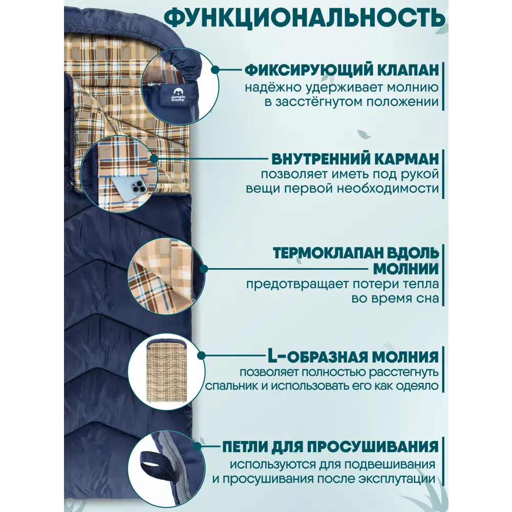 Фото 3 Спальный мешок Jungle Camp Agosta Double двухместный с фланелью цвет синий Фото 3 Спальный мешок Jungle Camp Agosta Double двухместный с фланелью цвет синий