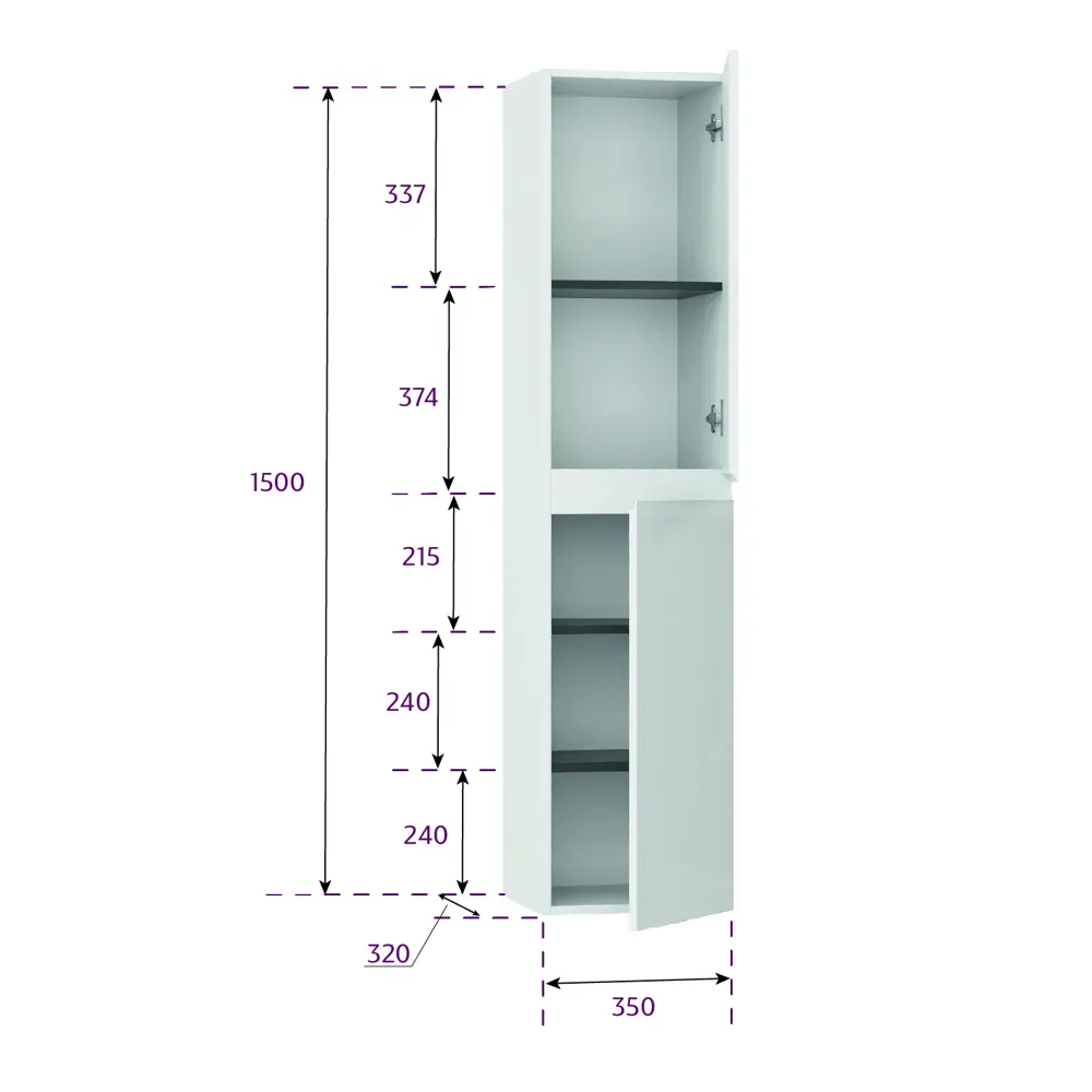 Фото 7 Пенал для ванны подвесной Onika Алеста 35 белый универсальный