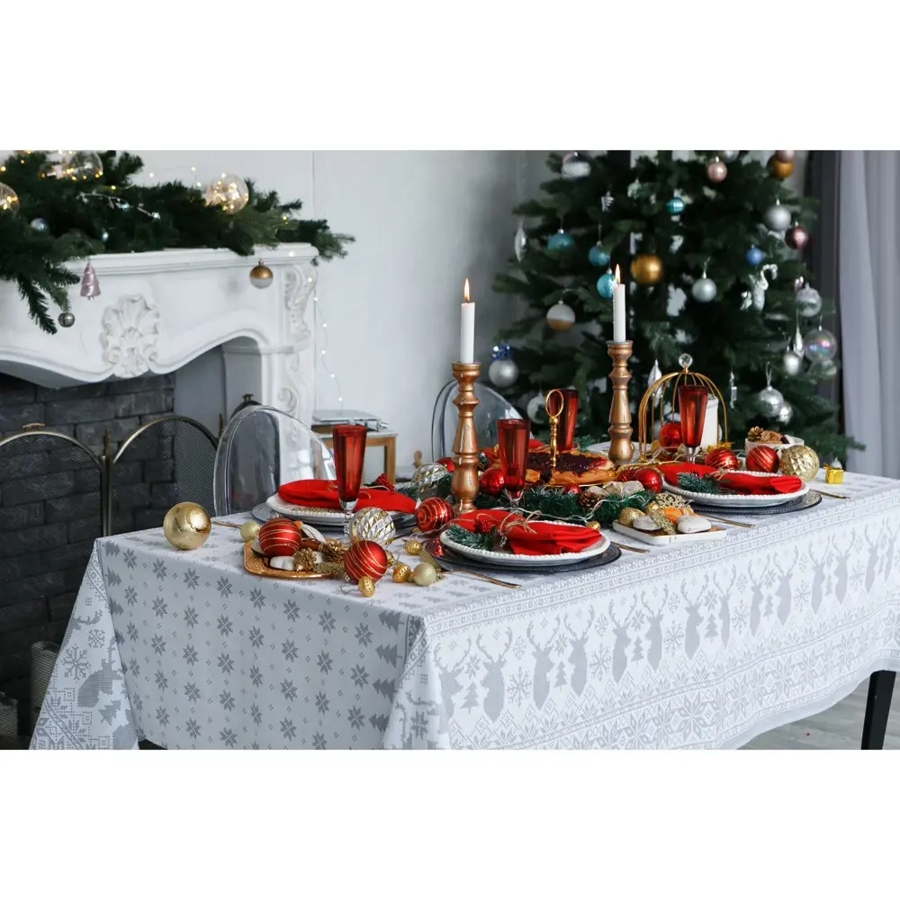 Фото 3 Скатерть на стол Доляна Сканди стиль круглая 180x146 см цвет серый / серебристый