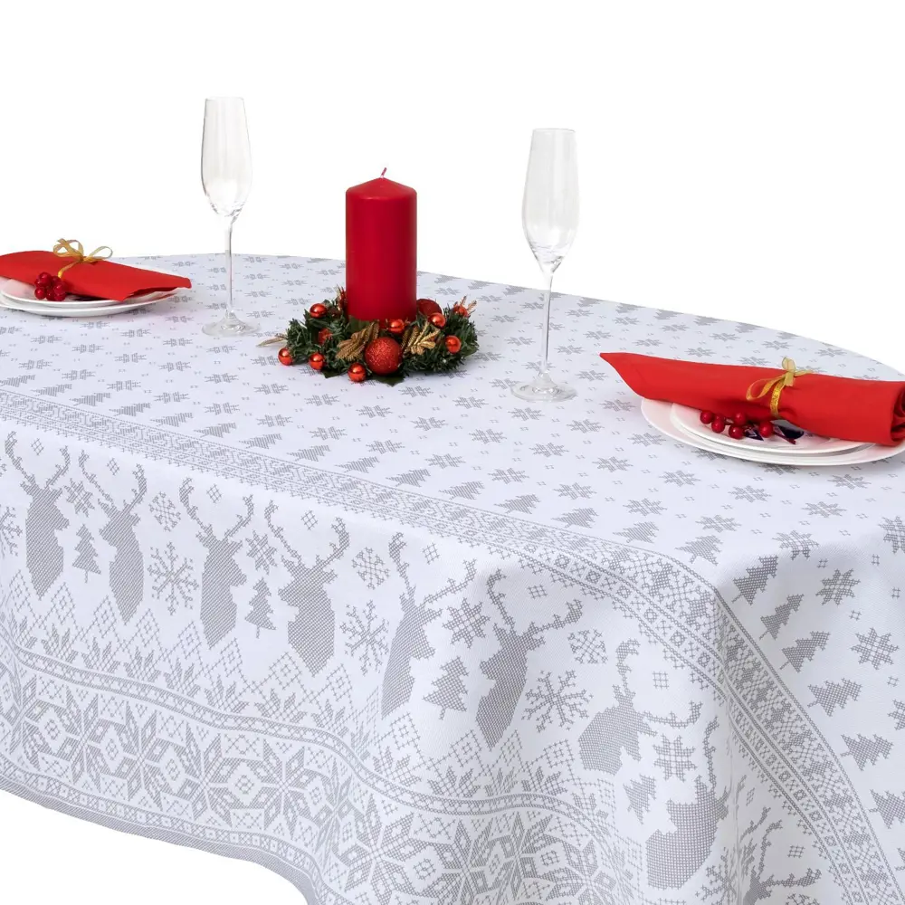 Фото 8 Скатерть на стол Доляна Сканди стиль круглая 180x146 см цвет серый / серебристый