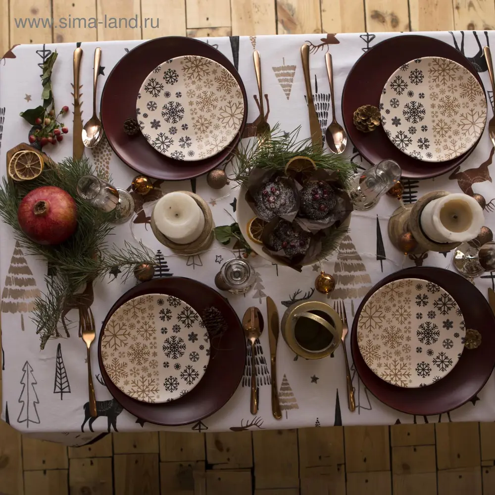 Фото 3 Скатерть на стол Доляна X-Mas круглая 146x180 см цвет бежевый Фото 3 Скатерть на стол Доляна X-Mas круглая 146x180 см цвет бежевый