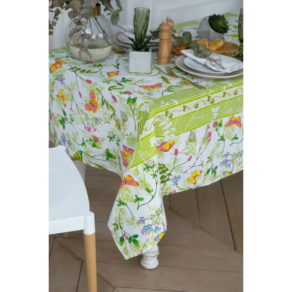 Фото 2 Скатерть на стол Доляна Полевые цветы круглая 220x144 см цвет зеленый Фото 2 Скатерть на стол Доляна Полевые цветы круглая 220x144 см цвет зеленый