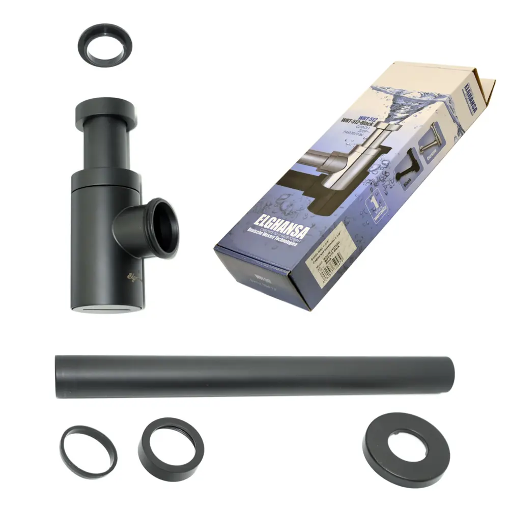 Фото 6 Сифон для раковины Elghansa D40 мм черный матовый, черный WBT-512-Black