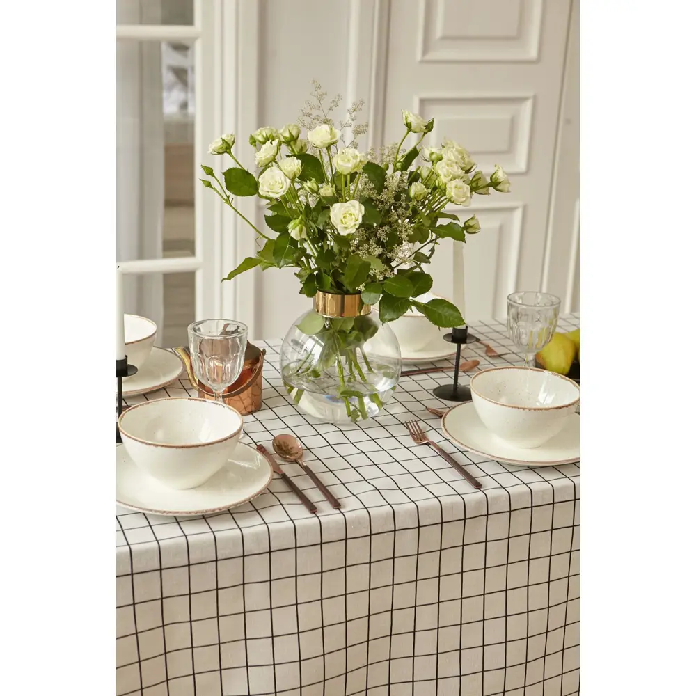 Фото 3 Скатерть на стол Доляна Клетка круглая 145x200 см цвет белый