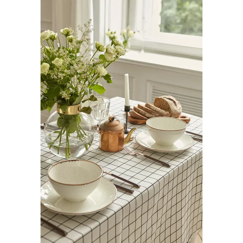 Фото 8 Скатерть на стол Доляна Клетка круглая 145x200 см цвет белый