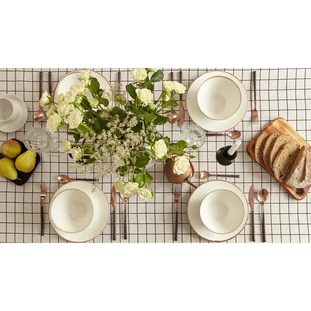 Фото 4 Скатерть на стол Доляна Клетка круглая 145x200 см цвет белый