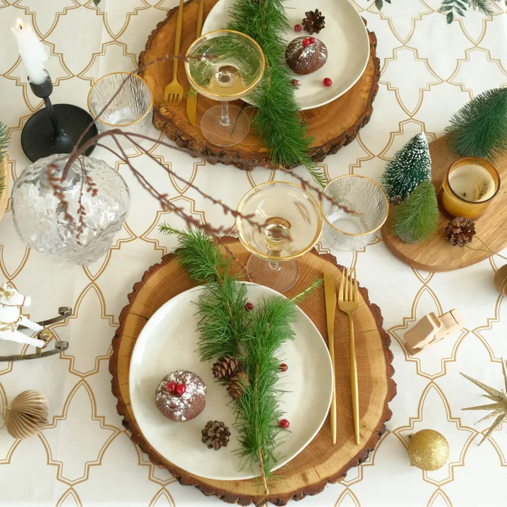 Фото 4 Скатерть на стол Этель Winter robin круглая 144x110 см цвет бежевый