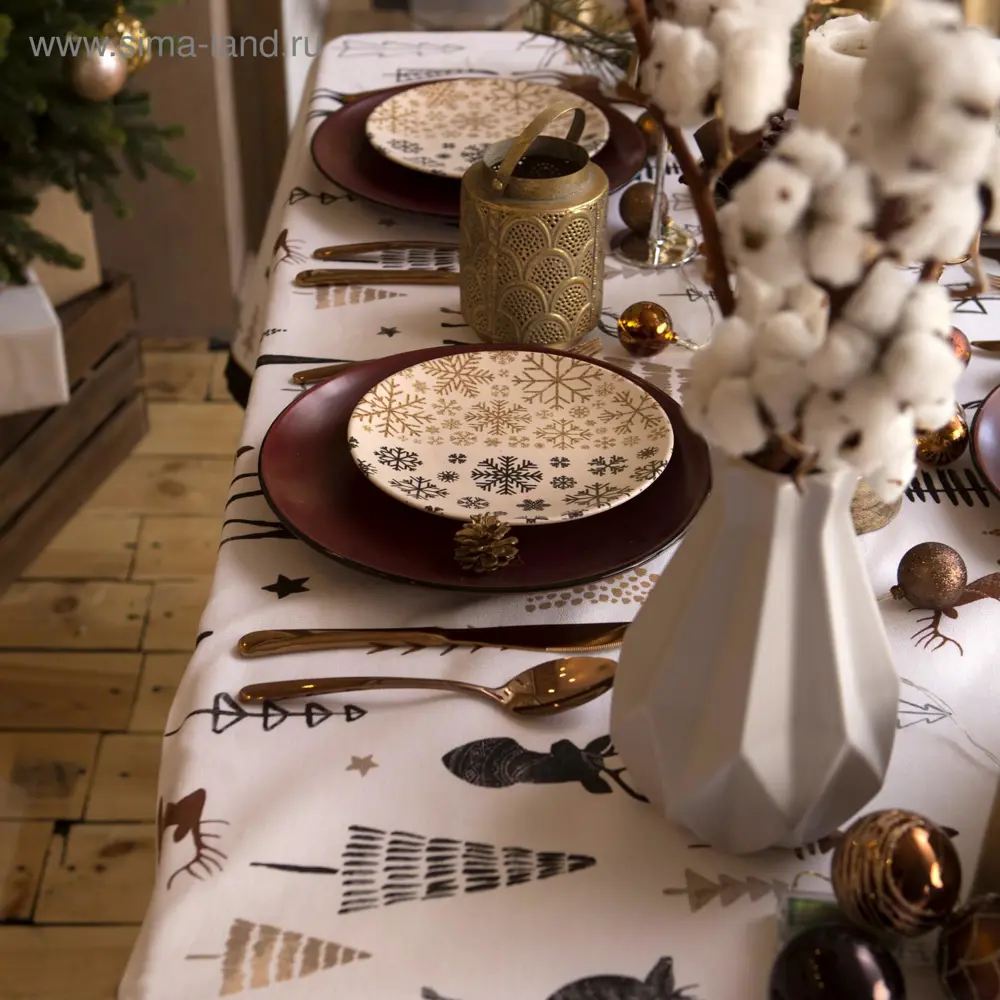 Фото 4 Скатерть на стол Доляна X-Mas круглая 220x220 см цвет бежевый Фото 4 Скатерть на стол Доляна X-Mas круглая 220x220 см цвет бежевый