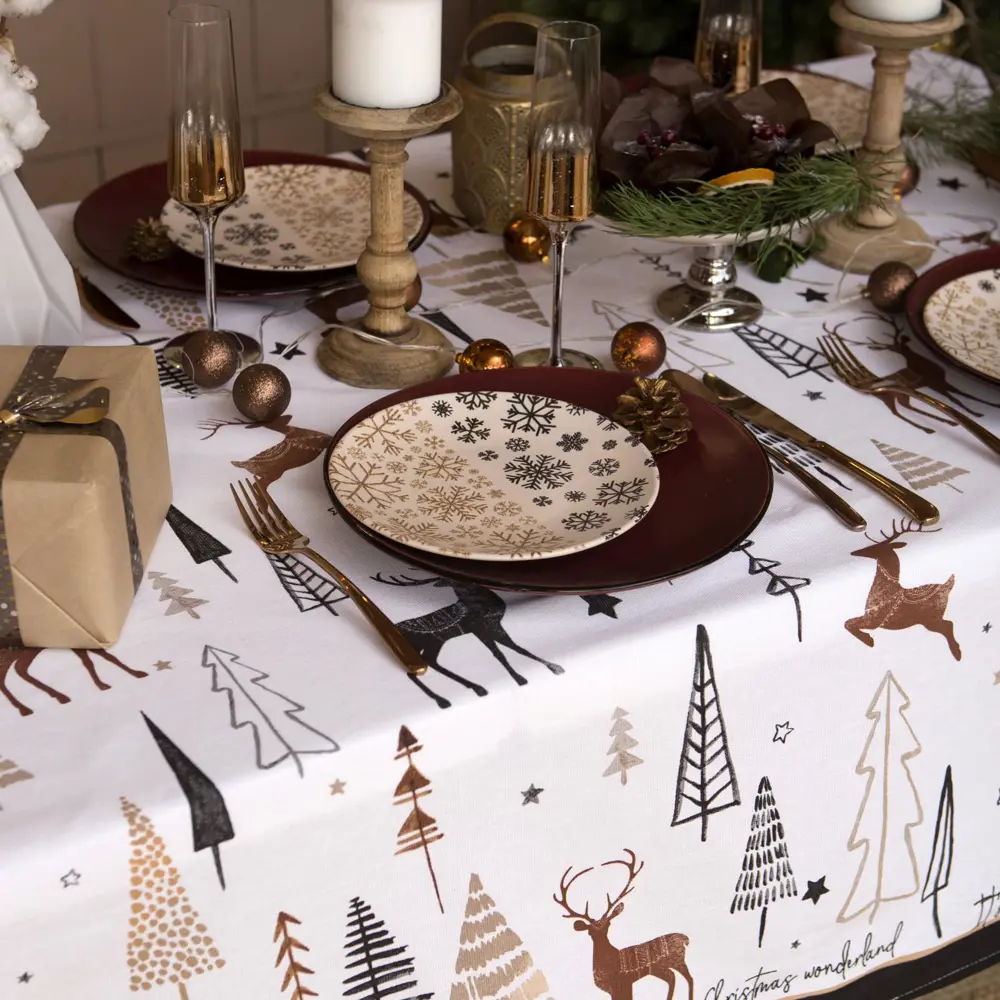 Фото 2 Скатерть на стол Доляна X-Mas круглая 220x220 см цвет бежевый Фото 2 Скатерть на стол Доляна X-Mas круглая 220x220 см цвет бежевый