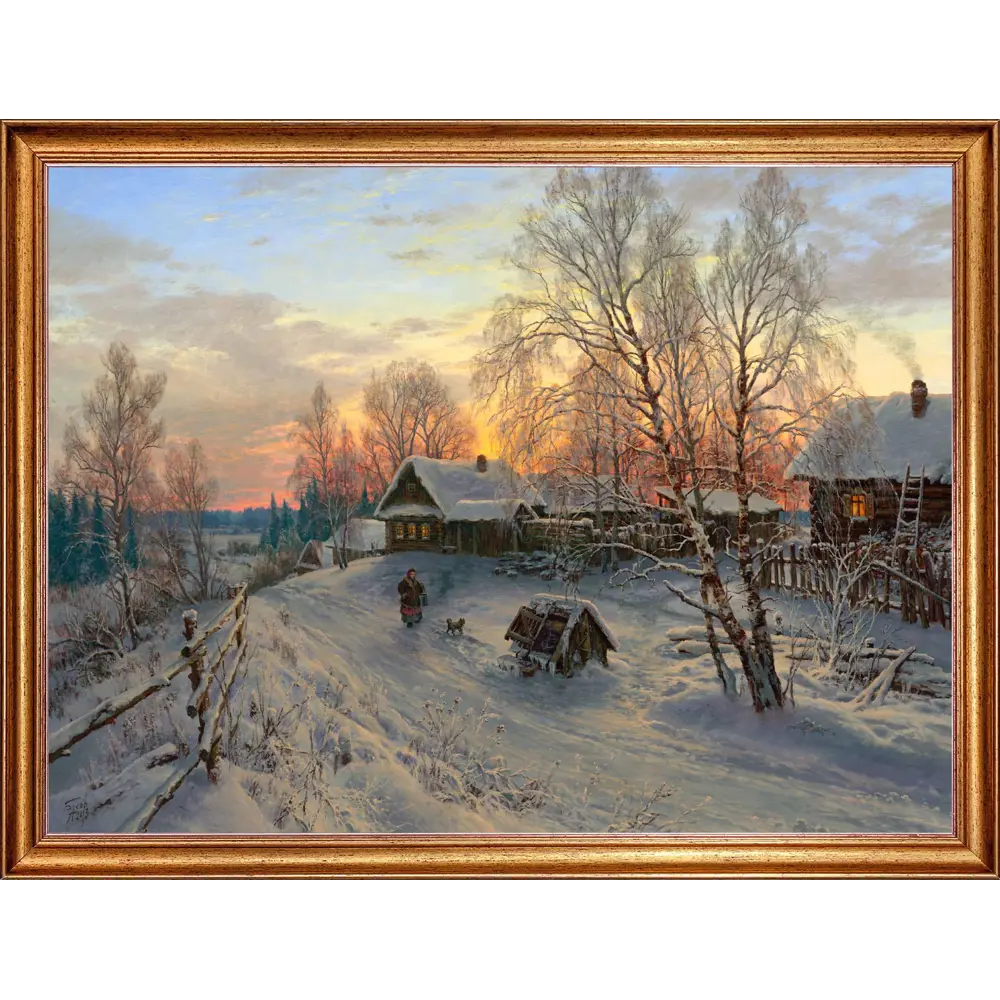 Фото Картина на холсте Русская коллекция Зимний вечер в деревне БС-x30, 68x88 см Фото Картина на холсте Русская коллекция Зимний вечер в деревне БС-x30, 68x88 см