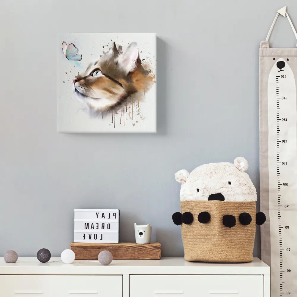 Фото 2 Картина без рамки Postermarket Кот и бабочка 40x40 см Фото 2 Картина без рамки Postermarket Кот и бабочка 40x40 см
