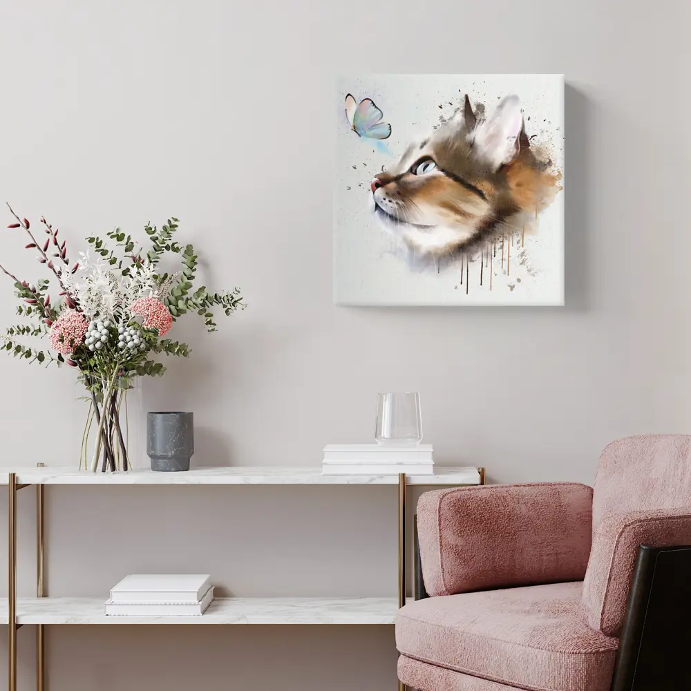 Фото 3 Картина без рамки Postermarket Кот и бабочка 40x40 см Фото 3 Картина без рамки Postermarket Кот и бабочка 40x40 см
