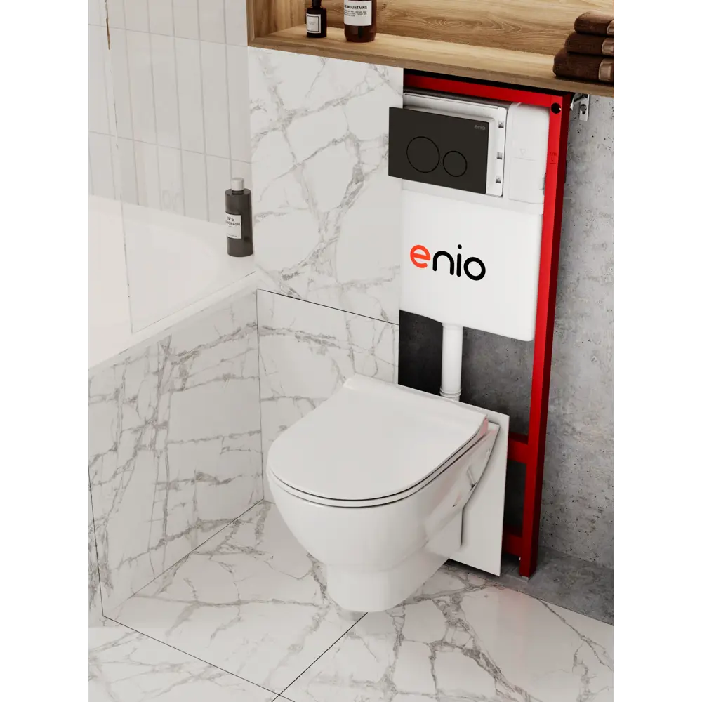 Фото Комплект инсталляция и унитаз 3 в 1: инсталляция Enio Profi EN7050050 унитаз подвесной Enio Nativo и кнопка чёрная матовая Sfera Фото Комплект инсталляция и унитаз 3 в 1: инсталляция Enio Profi EN7050050 унитаз подвесной Enio Nativo и кнопка чёрная матовая Sfera