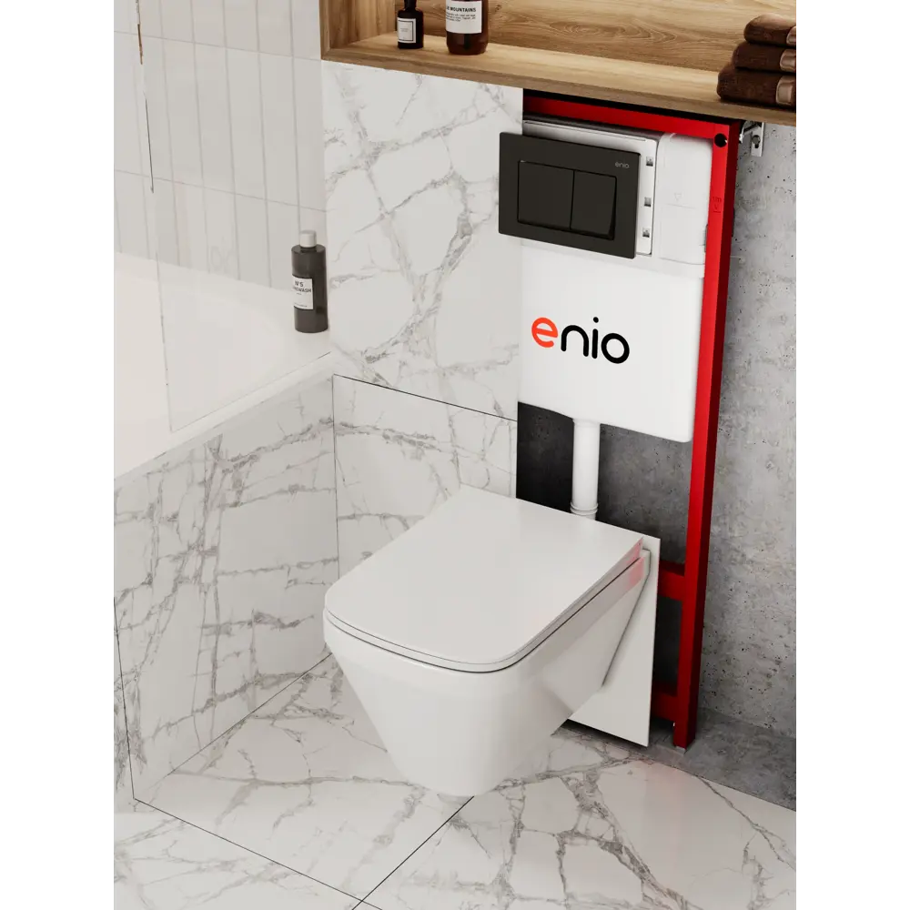 Фото Комплект инсталляция и унитаз 3 в 1: инсталляция Enio Profi EN7050050 унитаз подвесной Enio Vicino и кнопка чёрная матовая Pulsante Фото Комплект инсталляция и унитаз 3 в 1: инсталляция Enio Profi EN7050050 унитаз подвесной Enio Vicino и кнопка чёрная матовая Pulsante