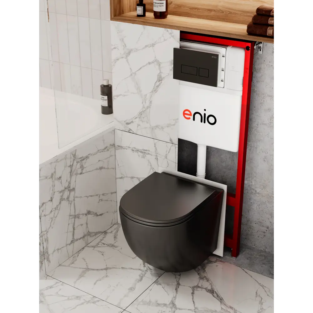 Фото Комплект инсталляция и унитаз 3 в 1: инсталляция Enio Profi EN7050050 унитаз подвесной Enio Unico BL и кнопка чёрная матовая Linea Фото Комплект инсталляция и унитаз 3 в 1: инсталляция Enio Profi EN7050050 унитаз подвесной Enio Unico BL и кнопка чёрная матовая Linea