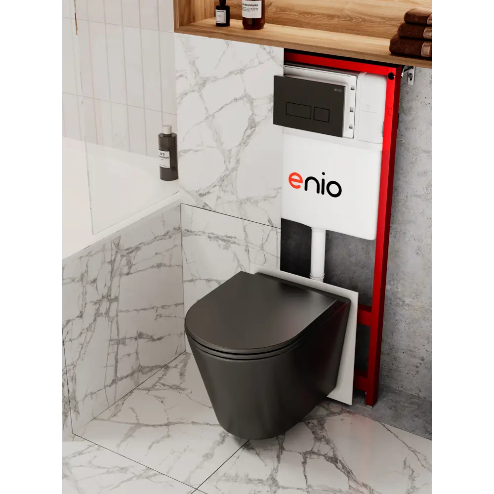 Фото Комплект инсталляция и унитаз 3 в 1: инсталляция Enio Profi EN7050050 унитаз подвесной Enio Cento BL и кнопка чёрная матовая Linea Фото Комплект инсталляция и унитаз 3 в 1: инсталляция Enio Profi EN7050050 унитаз подвесной Enio Cento BL и кнопка чёрная матовая Linea