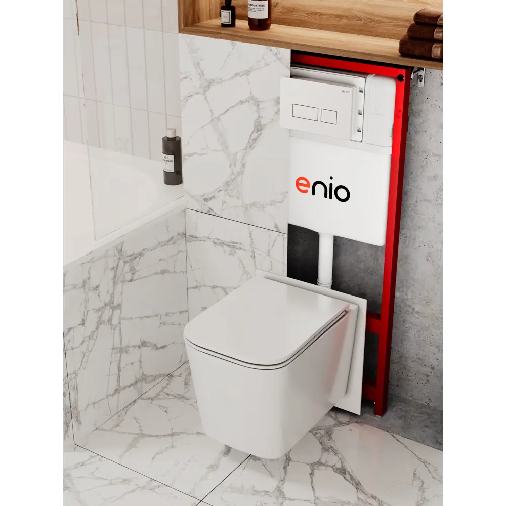 Фото Комплект инсталляция и унитаз 3 в 1: инсталляция Enio Profi EN7050050 унитаз подвесной Enio Binario и кнопка белая глянцевая Linea Фото Комплект инсталляция и унитаз 3 в 1: инсталляция Enio Profi EN7050050 унитаз подвесной Enio Binario и кнопка белая глянцевая Linea