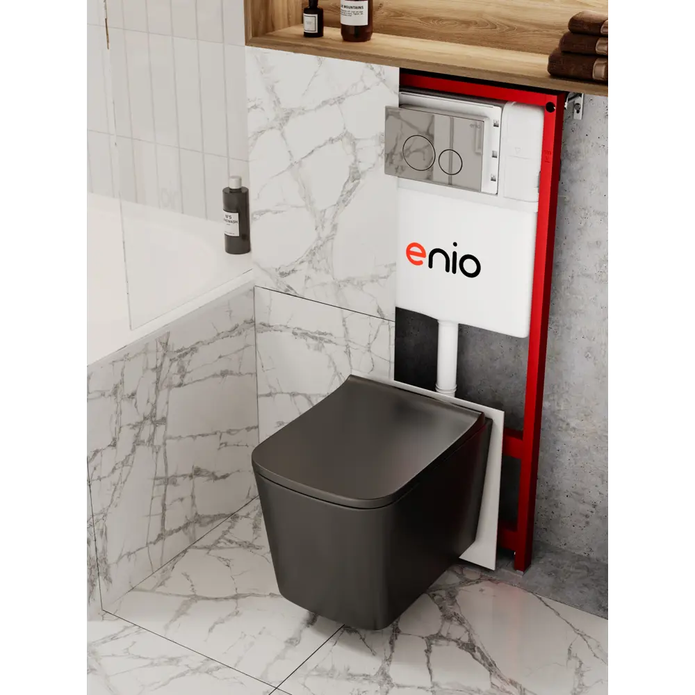 Фото Комплект инсталляция и унитаз 3 в 1: инсталляция Enio Profi EN7050050 +Унитаз подвесной Enio Binario BL и кнопка хром Sfera Фото Комплект инсталляция и унитаз 3 в 1: инсталляция Enio Profi EN7050050 +Унитаз подвесной Enio Binario BL и кнопка хром Sfera