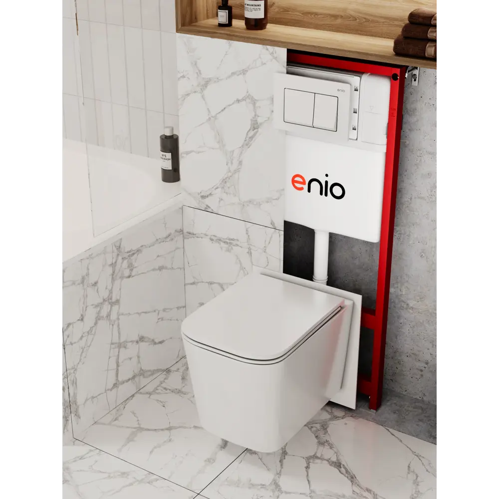 Фото Комплект инсталляция и унитаз 3 в 1: инсталляция Enio Profi EN7050050 унитаз подвесной Enio Binario Tornado и кнопка белая глянцевая Pulsante Фото Комплект инсталляция и унитаз 3 в 1: инсталляция Enio Profi EN7050050 унитаз подвесной Enio Binario Tornado и кнопка белая глянцевая Pulsante