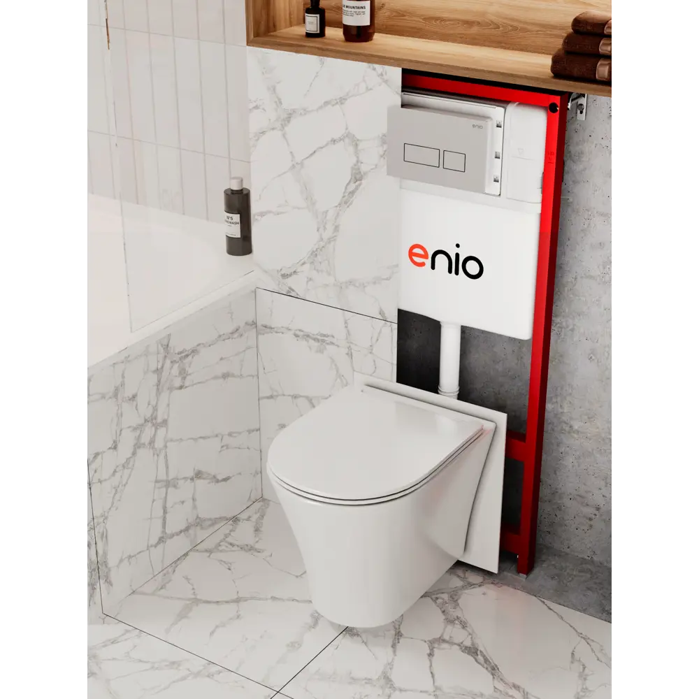 Фото Комплект инсталляция и унитаз 3 в 1: инсталляция Enio Profi EN7050050 унитаз подвесной Enio Neo и кнопка хром матовый Linea Фото Комплект инсталляция и унитаз 3 в 1: инсталляция Enio Profi EN7050050 унитаз подвесной Enio Neo и кнопка хром матовый Linea